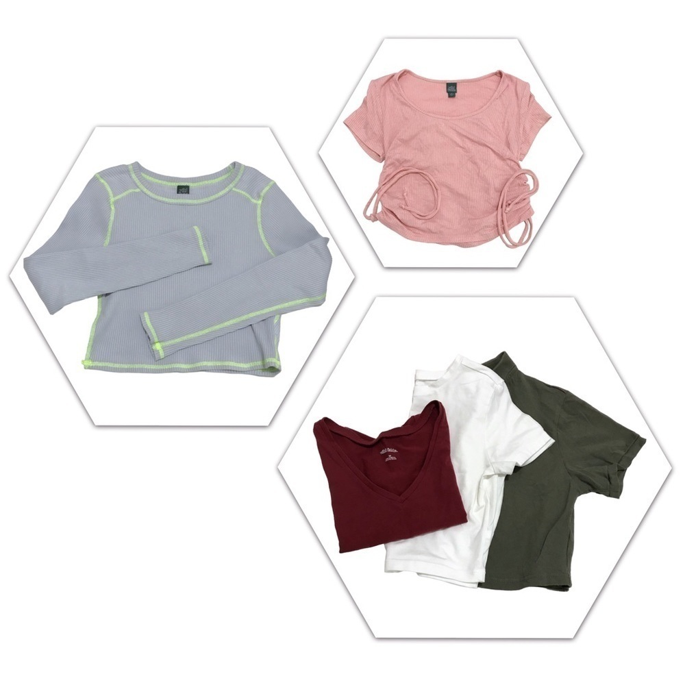 Wild Fable 5 Piece Bundle Cropped V Neck Tee Crewneck Long Sleeves Polo Medium